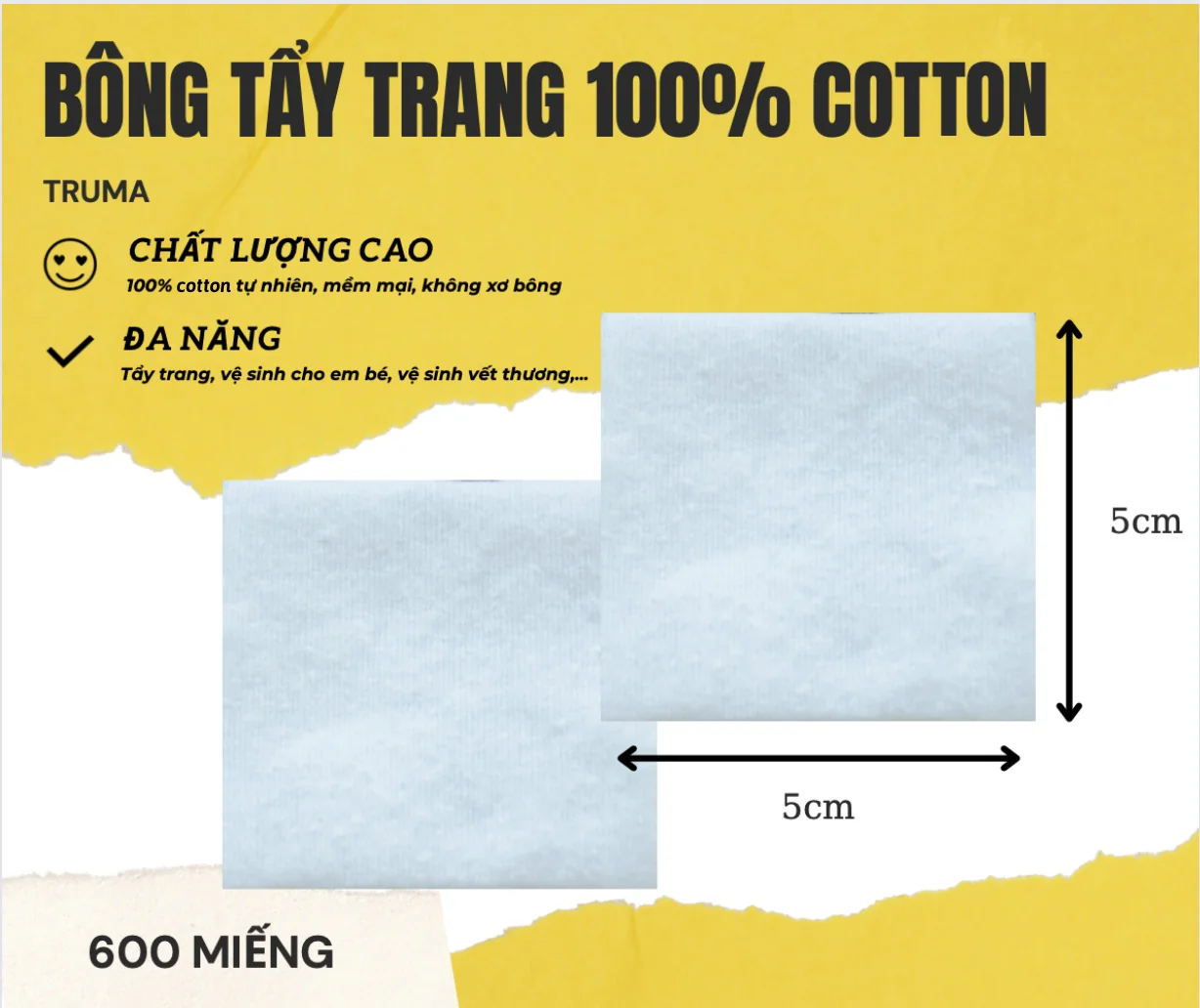 Bông Tẩy Trang Truma 100% Cotton 600 Miếng