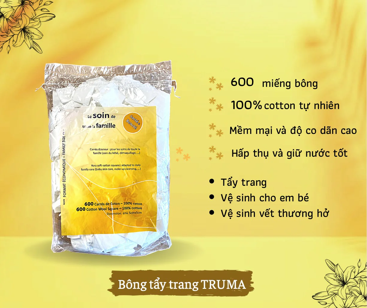Bông Tẩy Trang Truma 100% Cotton 600 Miếng