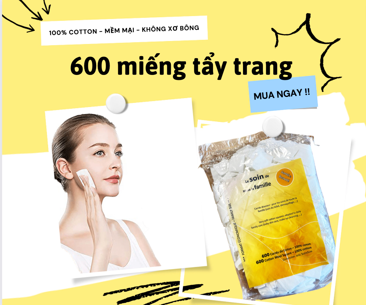 Bông Tẩy Trang Truma 100% Cotton 600 Miếng