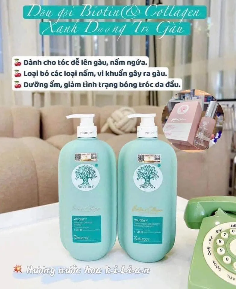 Comboo Dầu Gội Xả Biotin & Collagen Voudioty - Trị Gàu Xanh Dương 1000ml (mẫu 2024)