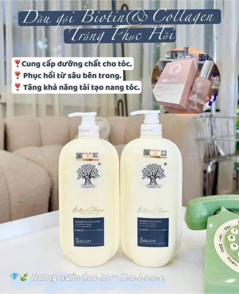 Comboo Dầu Gội Xả Biotin & Collagen Voudioty - Phục Hồi Trắng 1000ml (mẫu 2024)