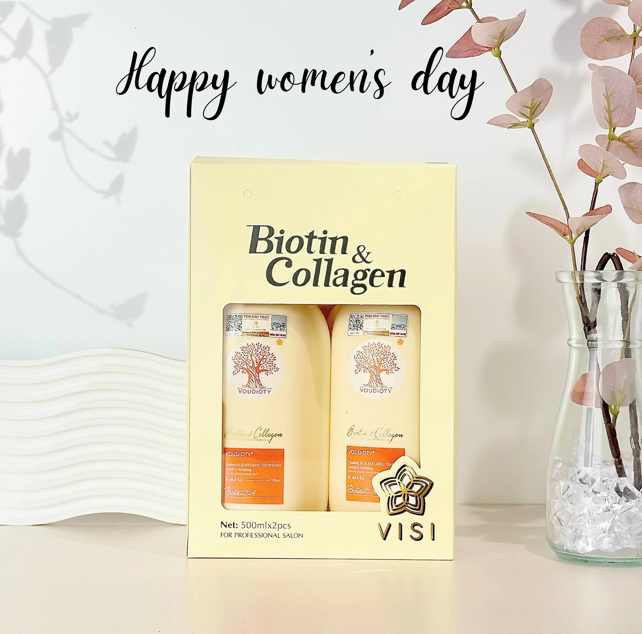 Comboo Dầu Gội Xả Biotin & Collagen Voudioty -Siêu Mượt Vàng 1000ml (mẫu 2024)