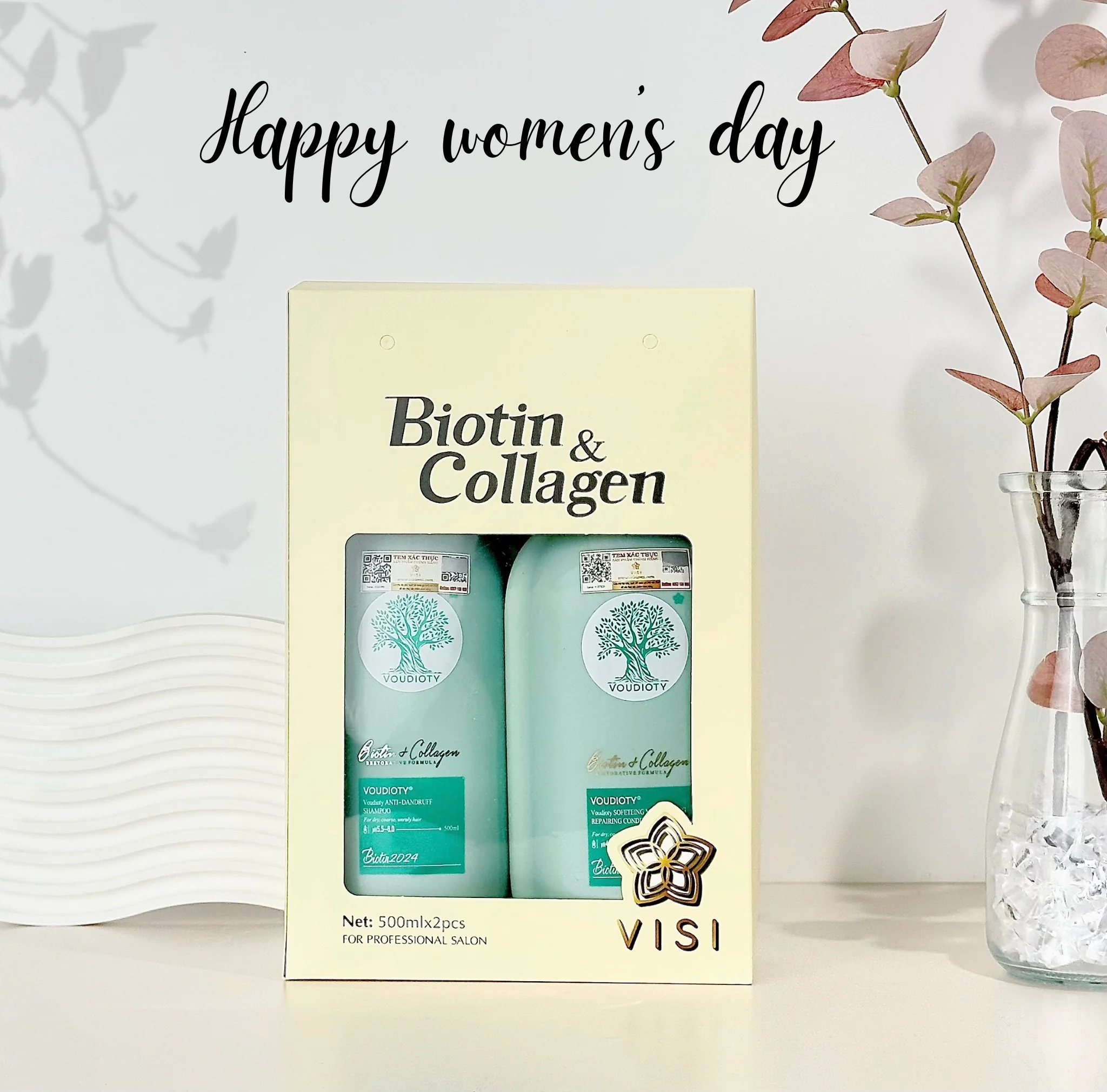 Comboo Dầu Gội Xả Biotin & Collagen Voudioty - Trị Gàu Xanh Dương 1000ml (mẫu 2024)