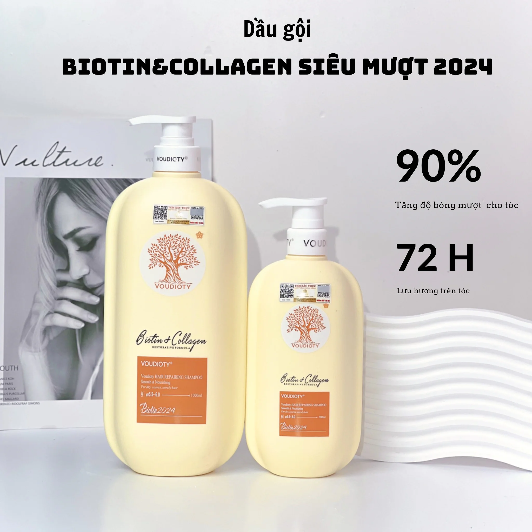 Comboo Dầu Gội Xả Biotin & Collagen Voudioty -Siêu Mượt Vàng 500ml (mẫu 2024)
