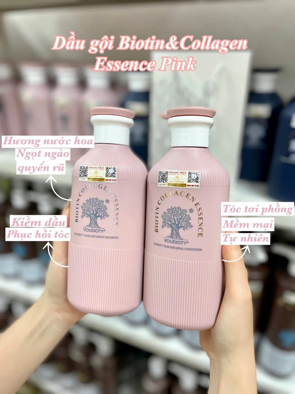 Comboo Gội Xả Biotin Collagen Esence Pink 500ml 