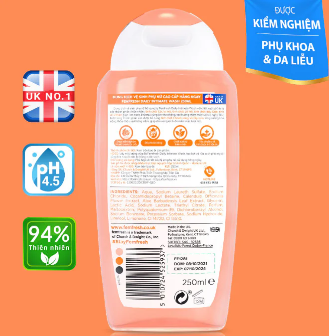 Dung Dịch Vệ Sinh Phụ Nữ Cao Cấp Hàng Ngày Femfresh Daily Intimate Wash 250ml