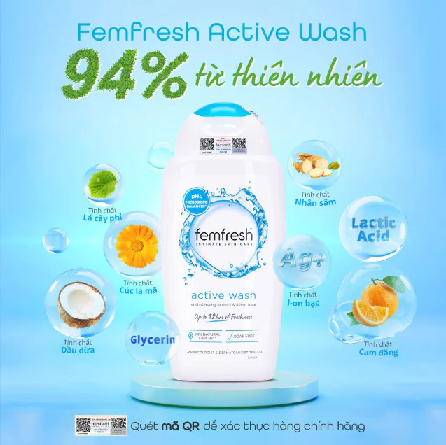 Dung dịch vệ sinh phụ nữ cao cấp năng động Femfresh Active Wash 250ml