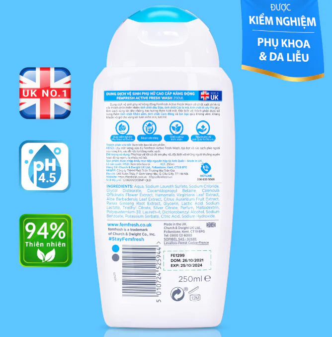 Dung dịch vệ sinh phụ nữ cao cấp cho da nhạy cảm Femfresh 0% Sensitive Wash 250ml