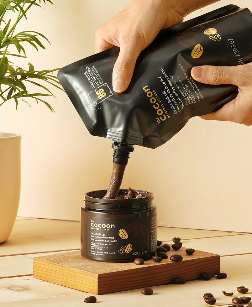Cà phê Đắk Lắk làm sạch da chết cơ thể 600ml - Tặng tẩy da chết môi cà phê Đắk Lắk môi ẩm mềm 5g