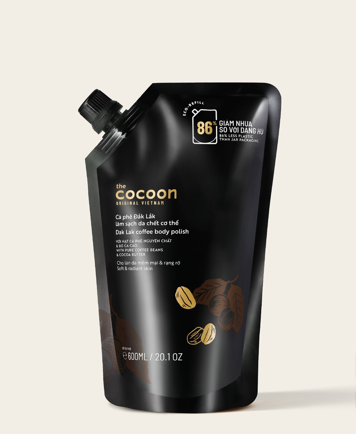 Cà phê Đắk Lắk làm sạch da chết cơ thể 600ml - Tặng tẩy da chết môi cà phê Đắk Lắk môi ẩm mềm 5g