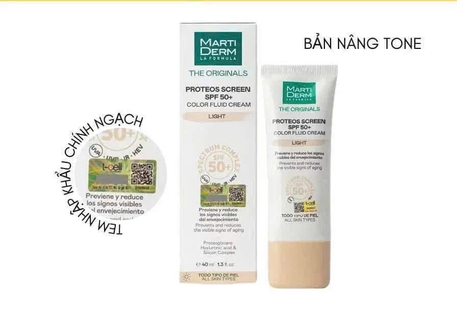Kem chống nắng nâng tông MartiDerm Proteos Screen SPF50+ Color Fluid Cream