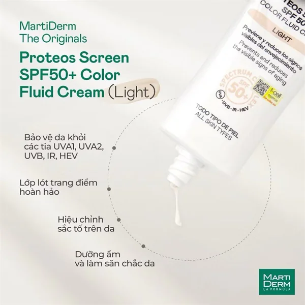 Kem chống nắng nâng tông MartiDerm Proteos Screen SPF50+ Color Fluid Cream