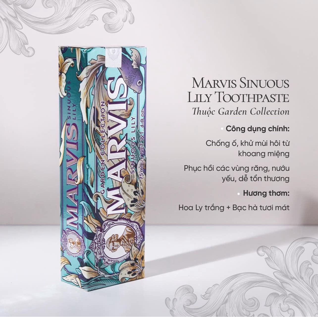 Kem đánh răng Marvis Sinuous Lily Mint 75ml – Tinh Tế Từng Hơi Thở Với Hương Hoa Ly & Bạc Hà
