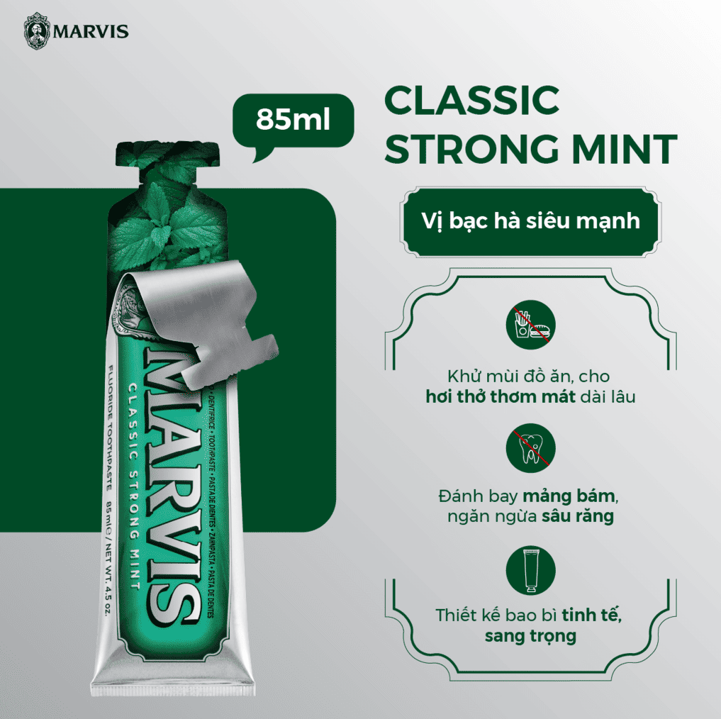 Kem đánh răng Marvis Classic Strong Mint 85ml