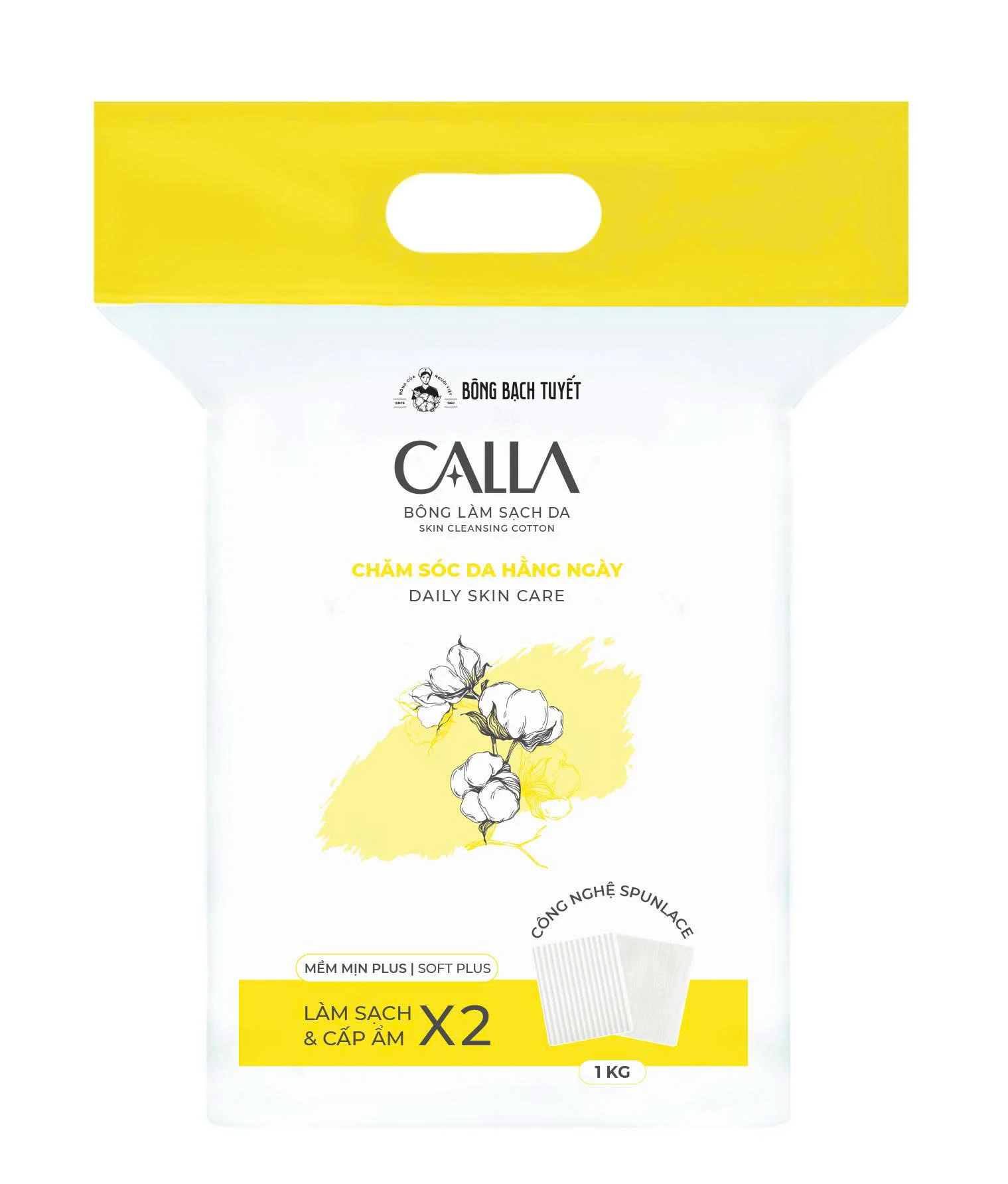 Bông tẩy trang Calla Bạch Tuyết màu vàng mềm mịn 1KG