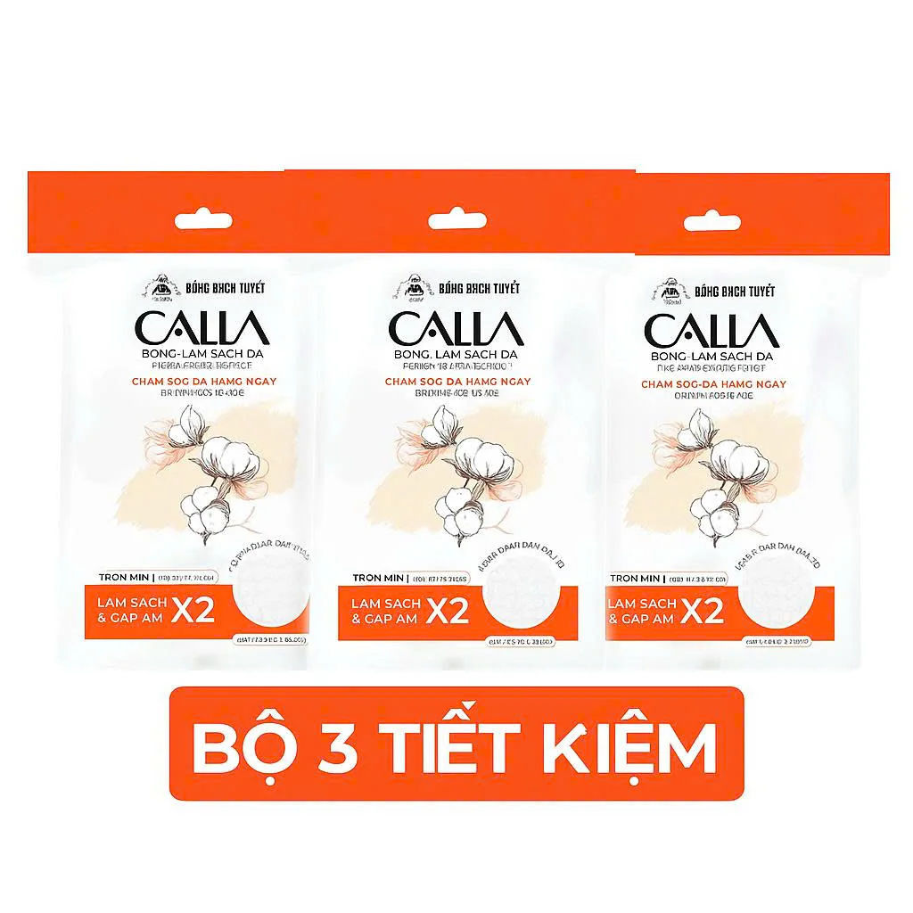 Combo 3 Túi Bông Tẩy Trang Calla Bạch Tuyết màu cam 3D