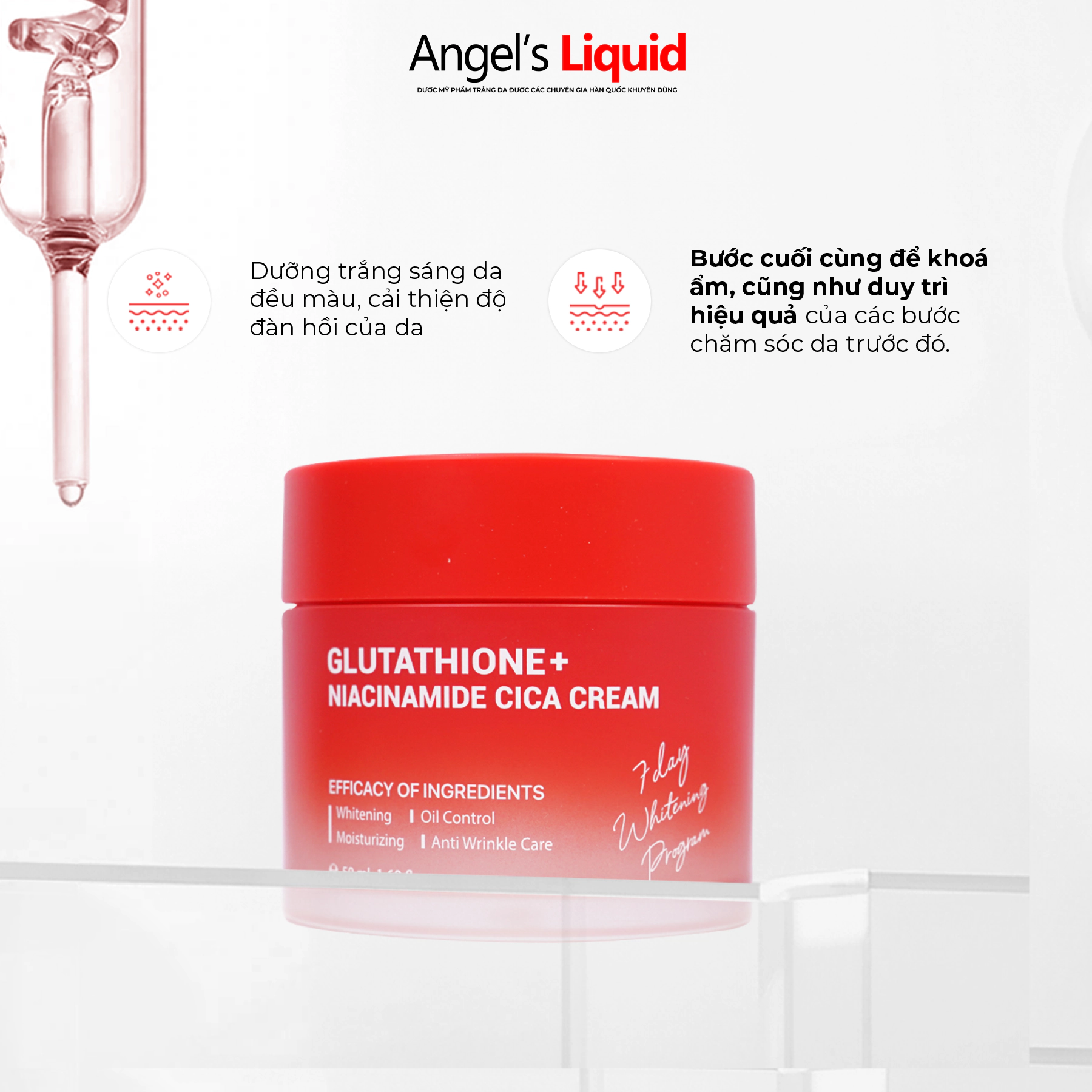 Kem dưỡng Angel's Liquid Glutathione Niacinamide Cica 50ml (Hàn Quốc)