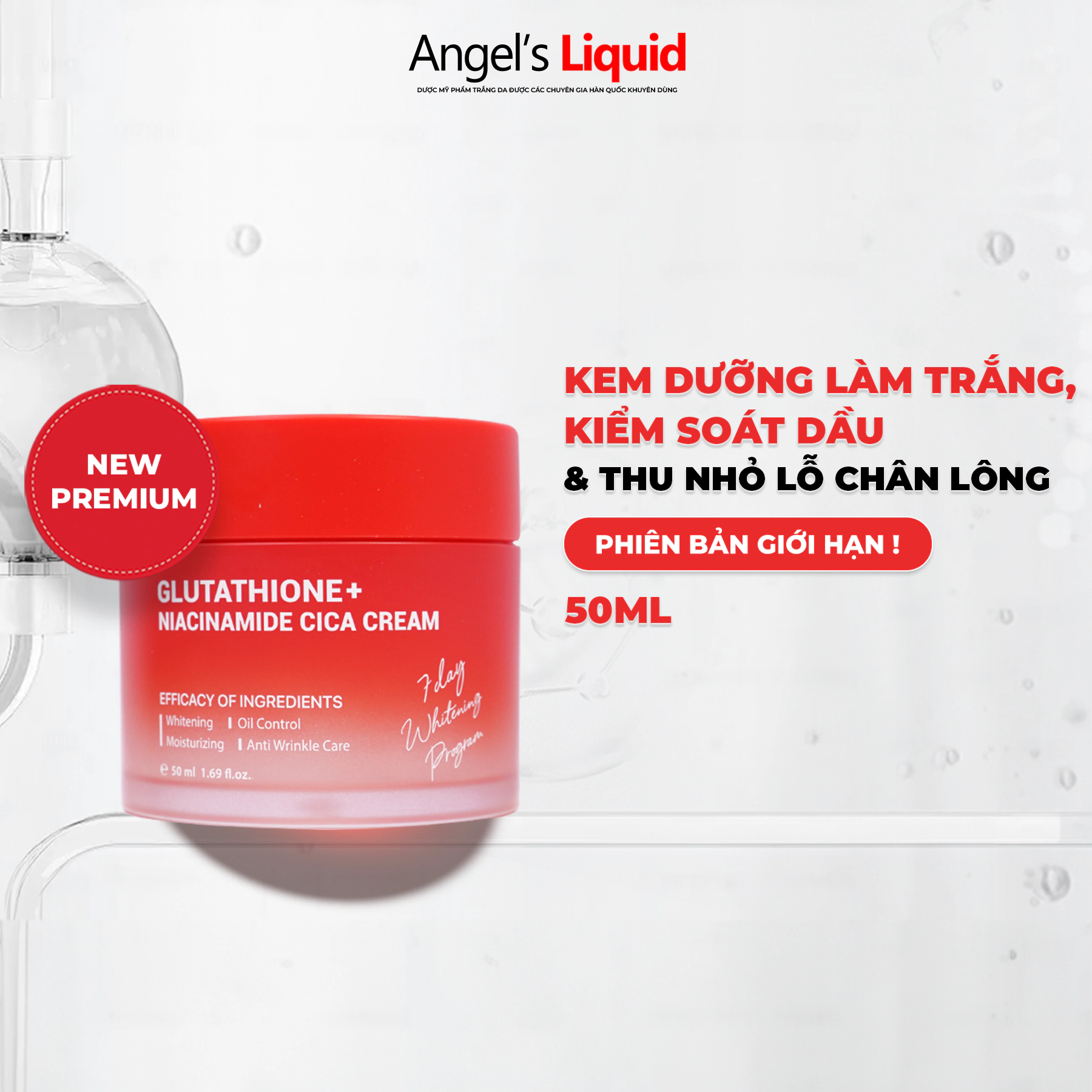 Kem dưỡng Angel's Liquid Glutathione Niacinamide Cica 50ml (Hàn Quốc)