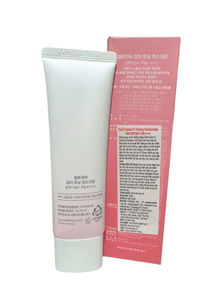 Kem Chống Nắng Cell Fusion C Nâng Tông Cấp Ẩm 50ml Aqua Tone Up 100 Sunscreen SPF 50+ PA++++
