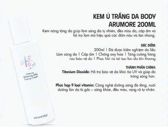 Kem Ủ Trắng Body Arumore Retinol Milky Tone-up Cream (200ml)